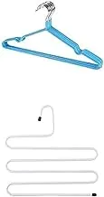 Bundle Metal hanger blue 10 pieces +Multi-functional clothes rack wardrobe, save clothes rack space, clothes hanger hanging jeans, scarf, family economy storage white