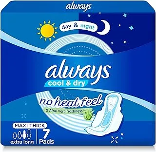 Always Cool & Dry, No Heat Feel, Maxi Thick, Extra Long Sanitary Pads With Wings, 7 Pads