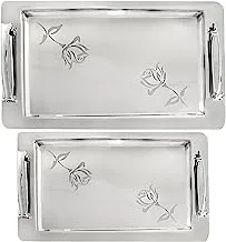 2 Brothers Nehir Stainless Steel Serving Trays Set Of 2 Pieces With Handles-Silver-(Small:L25cm*W40cm)-(Big:L31cm*W47cm)