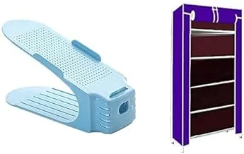 Bundle Set of 10 pcs shoe slots organizer blue + El Masa Shoe Organizer 7 Shelfs - Blue