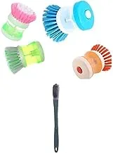 Bundle of Mini cleaner brush, orange + Silicon Double Sided Toilet Brush With Plastic Long Handle For Home - Multi Color