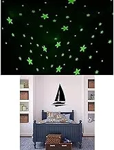 Bundle of 100 Pcs Home Wall Glow In The Dark Stars Stickers Kids Room Decoration + Sailboat Sticker wall art 75x55 cm Black