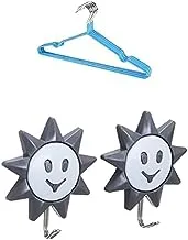 Bundle Metal hanger blue 10 pieces +1 Piece Happy Highlights Sun Hook Plastic Hanger Set (7 * 7 * 3cm) - White*Grey