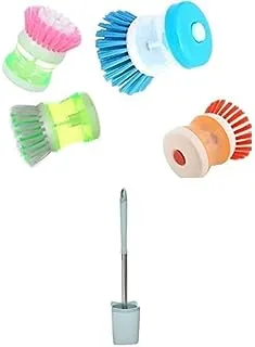 Bundle of Mini cleaner brush, orange + Plastic Toilet Brush With Square Holder And Plastic Handle For Bathroom Set Of 2 Pieces - Mint Green