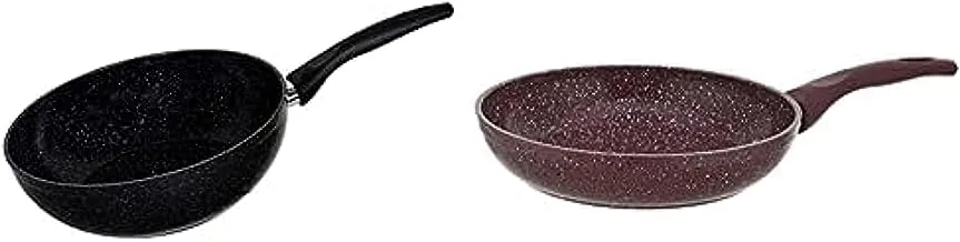 Top Chef granite Deep pan (wok) 28 Black + Top Chef Granite Frying Pan,Eco product, Size 24 - Burgundy