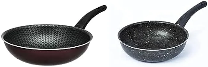 Trueval deep frying pan 28 cm- dark red + Lazord granite deep frying pan 24cm, black