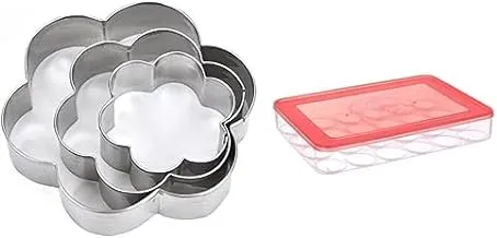 Yasin cookie cookie cookie cookie & sugar dough cutter set - 3 pieces - silver + YASIN Egg Storage Box - Multicolor