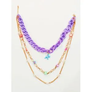 Fashion Jewelry Multi Chain Necklace - Gold And Purple Necklace