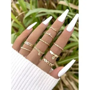 SHEIN 9 قطع حجر الراين و قرص ديكور Ring-4944