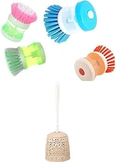 Bundle of Mini cleaner brush, orange + Jasin Hand Toilet Brush with Holder 30cm - Multicolor