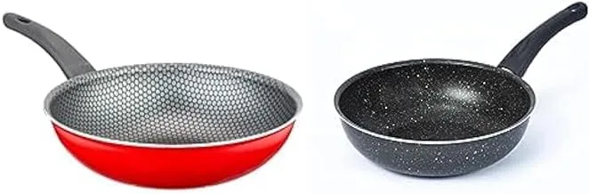 Trueval deep frying pan 28 cm- red + Lazord granite deep frying pan 24cm, black