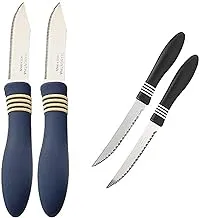 Tramontina stainless steel knife set with plastic handle, 2 pieces - dark blue and silver. + Tramontina stainless steel knife set with plastic handle - made in brazil black and silver