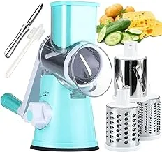 KEOUKE Rotary Round Manual Mandoline Drum Cheese & Vegetable Grater Slicer with a Stainless Steel Peeler (Blue)