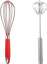 Silicone hand eggs racket - colors vary + Egg whisk, press hand auto rotating - stainless steel