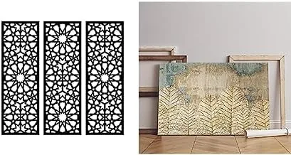 Home Gallery Bundle arabesque wooden wall art 3 panels 80x80 cm + modern abstract geometry handpainted tropical foliage Printed Canvas wall art 60x40 cm