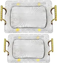 2 Brothers Florence Stainless Steel 18/10 Serving Trays Set Of 2 Pieces With Handles-Silver&Gold-(Small:L26cm*W36cm)-(Big:L31cm*W45cm)