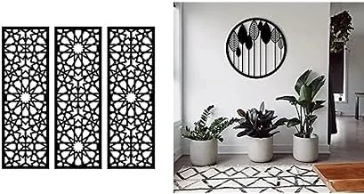 Bundle Home gallery arabesque wooden wall art 3 panels 80x80 cm + Minimal leafs wall art 60x60