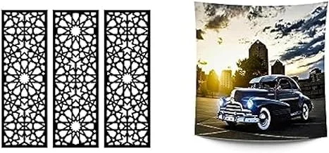 Bundle Home Gallery Arabesque Wooden Wall Art Art 3 لوحات 80x80 سم + JALSA CAR نسيج خلفية مخصص للجدران 1.50 * 1.50-Large