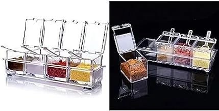 Acrylic spice seasoning container jar condiment dispenser salt box for kitchen + Acrylic spice jars with spoons for kitchen set of 9 pieces - clear