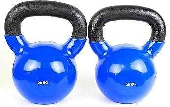 Generic Fitness Vinyl Coated Kettlebell, From Cast iron for Full Body Workout and Strength Training, for Weightlifting, & Core Training - set of 2 - Blue - 20KG