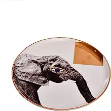 Porland Porcelain Wild Life Elephant Flat Plate 20Cm Unique Elegant Design - Multi Colour