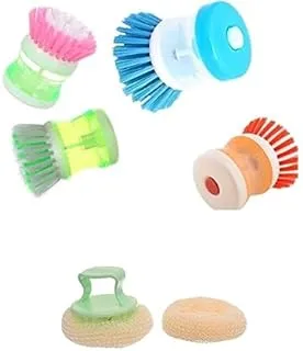 Bundle of Mini cleaner brush, orange + GS20152 Plastic Small Hot Practical Brush With Handle For Cleaning Set Of 2 Pieces - Mint Green Beige