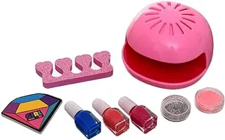 Plastic Nails Machine With Nail Polish And Glitter For Kids Set Of 8 Pieces - Multi Color