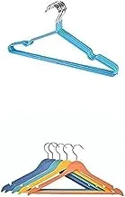 Bundle Metal hanger blue 10 pieces +Plastic Flexible Sturdy Clothes Hangers Set With Stainless Steel Hook Perfect For Daily Use 44.6 CM Set Of 5 Pieces - Multi Color