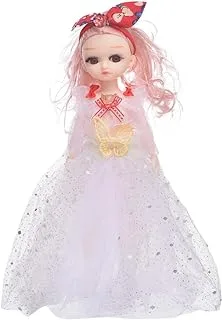 Plastic Pretty Doll Princess Design With Long Hair And Fluffy White Dress For Girls - Multi Color