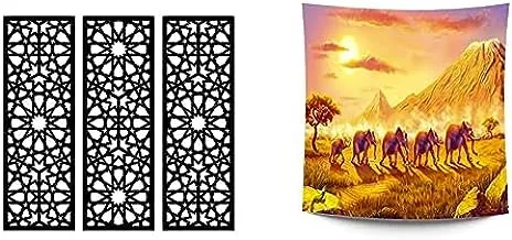 Home Gallery Bundle arabesque wooden wall art 3 panels 80x80 cm + JALSA Tapestry Background Custom Made For Walls 1.50 * 1.50-Large