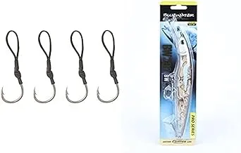 مجموعة خطافات صيد الصقور، مقاس 7، 4 قطع + طعم جيليز - طعم صيد مع خطافات - BLUEWATER MINNOW PRO 200 + 4M COL 13 ABALONE 03BW2013