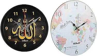 Bundle of SOLO Wall Clock Black +Solo b756 wooden round analog wall clock - 40 cm