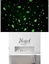 Bundle of 100 Pcs Home Wall Glow In The Dark Stars Stickers Kids Room Decoration + Blessed Sticker wall art 55x33 cm Black