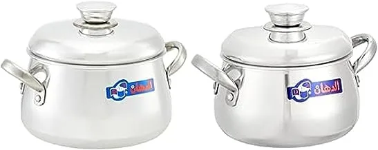 El Dahan Bombe Cooking Pot with Stainless Steel Handles, 18 cm - Silver + El Dahan Bombe Cooking Pot with Stainless Steel Handles, 16 cm - Silver