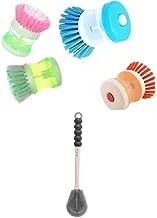 Bundle of Mini cleaner brush, orange + Clean silicone cleaning brush with bubbles design handle and holder for home - white grey