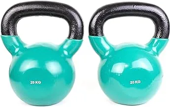 Generic Fitness Vinyl Coated Kettlebell, From Cast iron for Full Body Workout and Strength Training, for Weightlifting, & Core Training - set of 2 - Turquoise - 20KG