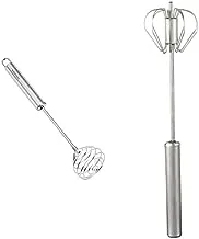 Kakamono stainless steel balloon galaxy spring egg beater for blending, whisking, beating and stirring-balloon whipper + Egg whisk, press hand auto rotating - stainless steel