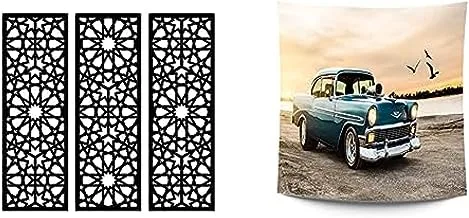 Bundle Home gallery arabesque wooden wall art 3 panels 80x80 cm + JALSA car Tapestry Background Custom Made For Walls 1.50 * 1.50