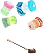 Bundle of Mini cleaner brush, orange + Silicone double face square cleaning brush with plastic handle and holder for home - beige brown