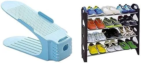 Bundle Set of 10 pcs shoe slots organizer blue + 4 Layer Stackable Shoe Rack