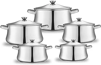 Zahran classic stewpot set, size (16-20-22-26-32) cm, stainless steel - 330019996