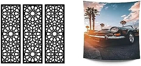 Bundle Home gallery arabesque wooden wall art 3 panels 80x80 cm + Jalsa tapestry background custom made for walls 1.50 * 1.50