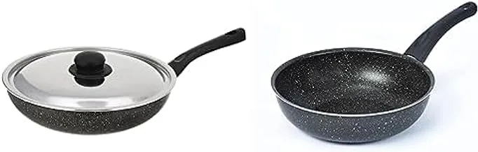 Lazord granite pans deep frying pan 28 plus with stainless cover, black + Lazord granite deep frying pan 24cm, black