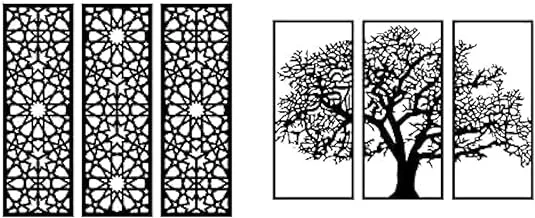 حزمة المنزل معرض أرابيسك لوحة فنية جدارية خشبية 3 ألواح 80x80 سم + معرض المنزل ديكور شجرة الشتاء لوحة جدارية خشبية 80x130 سم