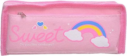 Andlosya Todays G-7497 Printed Fabric Pencil Case with 2 Zippers Suitable For School And Office With Durable Material - Pink