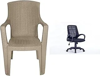 Bundle Karnak plastic chair (beige) + RIGA -Office Medium Back Chair with Wheels