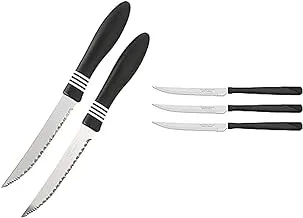 Tramontina stainless steel knife set with plastic handle - made in brazil black and silver + Tramontina juego cuchillos asado 3 pzas