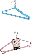 Bundle Metal hanger blue 10 pieces +Stainless steel flexible sturdy clothes hangers set with plastic anti skid cover perfect for daily use set of 5 pieces - pink silver