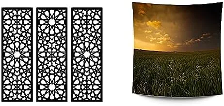 Bundle Home Gallery Arabesque Wooden Wall Art 3 لوحات 80x80 سم + خلفية نسيج JALSA Natrue مخصصة للجدران 1.50 * 1.50