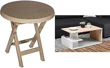 Bundle of Plastic foldable picnic table + Domani coffee table white*beige - c011